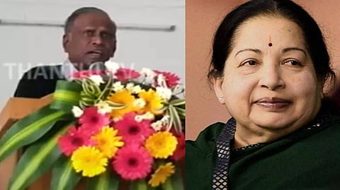 Justice Arumugasamy at a private college convocation ceremony; Former Chief Minister J Jayalalithaa