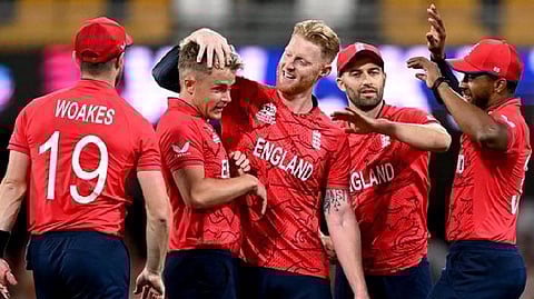 Team England players celebrating the win.