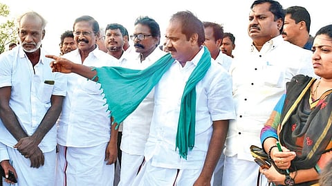 Minister Siva V Meyyanathan inspecting flood-hit areas in Mayiladuthurai on Tuesday