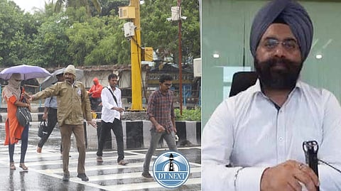 Pedestrians walking in rain; Gagandeep Bedi