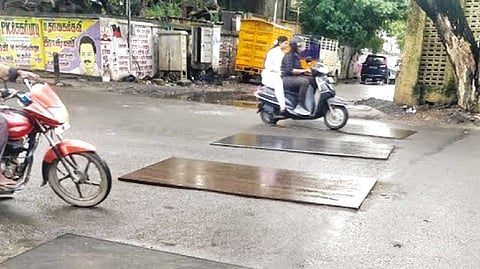 Steel plates used to cover the existing SWD on Cooks Road, Otteri