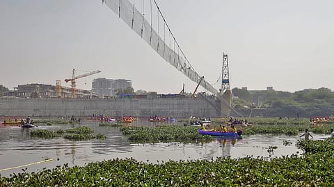 Rescuers search for survivors after a suspension bridge collapsed in Morbi town