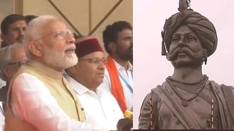 Modi unveling the statue of the Bengaluru's founder Nadaprabhu Kempegowda