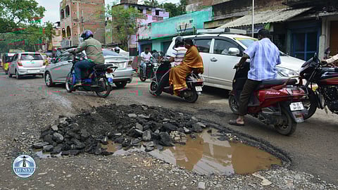 A damaged road in Chennai