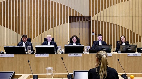Judges sit in the courtroom as the Dutch court announces its ruling in the MH17 trial of three Russians and a Ukrainian in the Schiphol Judicial Complex, Badhoevedorp, Netherlands.