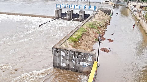 Water flowing through Vaigai river underneath Albert Victor bridge in Madurai on Sunday