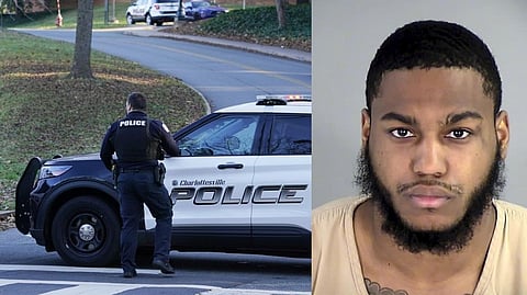 Charlottesville police secure a crime scene of an overnight shooting at the University of Virginia (L); Photo released by Henrico County Sheriff?s Office shows Christopher Darnell Jones Jr., who was arrested (R).