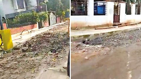 (L) Work under way on Lakshmanasamy Road (R) Pavement seen on Rajamannar Road