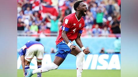 Keysher Fuller celebrating after scoring a goal for Costa Rica against Japan