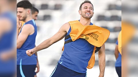 England forward Harry Kane trains on the eve of Iran match