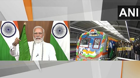 Modi inaugurates the Joka-Taratala stretch of the Purple Line of the Kolkata Metro through video conferencing. West Bengal CM Mamata Banerjee is present at the event.