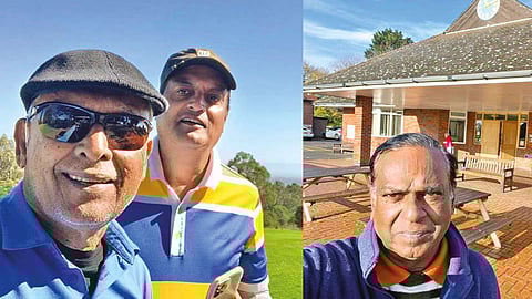 VK Narendra and Suresh Venkatraman in SFO (L), KP Ramachandran at the Maidenhood Golf Club (R)