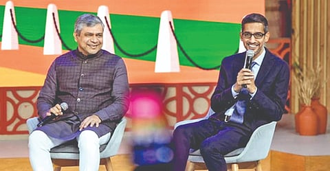 Google CEO Sundar Pichai with Union IT and Telecom Minister Ashwini Vaishnaw