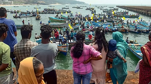 People protesting against the port