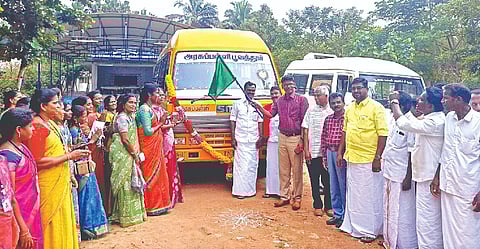 CEO M Sivakumar flagging off the school van at Poovathur in Thanjavur on Tuesday