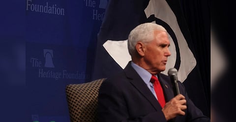 Former U.S. Vice President Mike Pence speaks at the Heritage Foundation in Washington