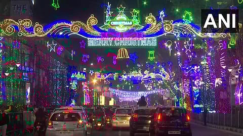 Park street lights up ahead of the Christmas festival on Sunday in Kolkata, West Bengal.