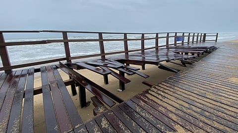The damaged wooden ramp