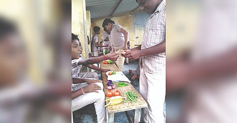 Students busy with sales during Mathiri Sandhai at a school in Nagapattinam