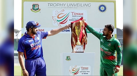 Rohit Sharma and Liton Das unveil the ODI trophy