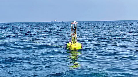 Sindhuja-I being deployed in the sea off Thoothukudi