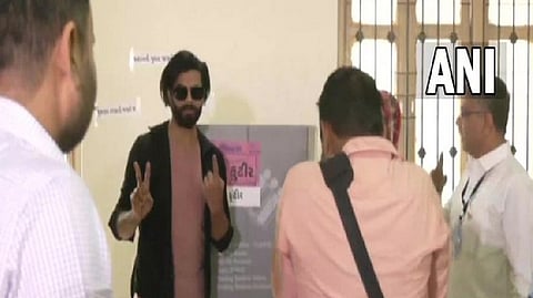 Cricketer Ravindra Jadeja cast his vote at a polling station in Jamnagar