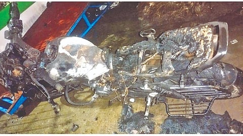 Fined Rs 10,000, man sets cop’s bike afire