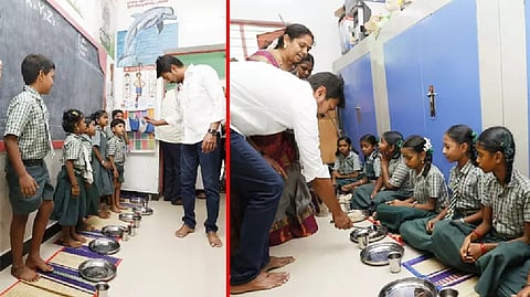 Udhayanidhi serving food to students