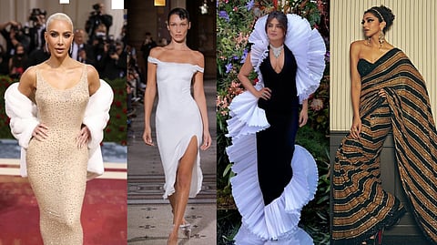 (L) Kim Kardashian; Bella Hadid; Priyanka Chopra; Deepika Padukone (R)