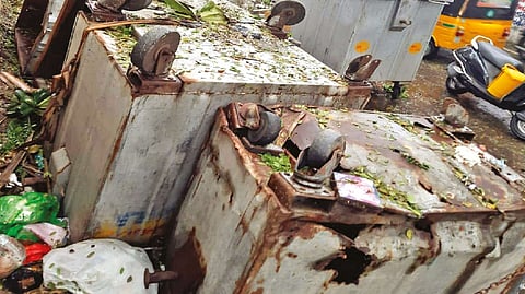 Decommissioned garbage bins kept at Lettangs Road