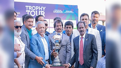 Former India hockey players welcoming FIH Hockey World Cup 2023 Trophy