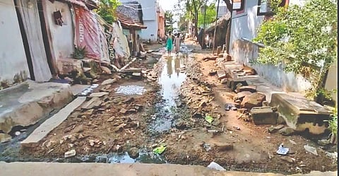 The stinking street in Thanjavur on Monday