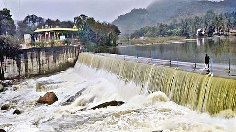 The overflowing check dam at Pullur on Tamil Nadu-Andhra border near Vaniyambadi also increased the flow in the Palar