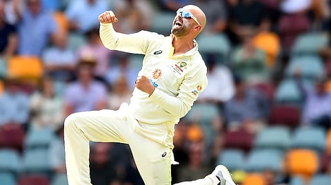 Nathan Lyon jubilant after a wicket