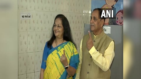 Former Gujarat CM Vijay Rupani and his wife Anjali Rupani cast their votes