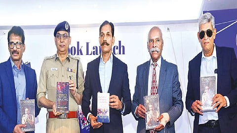 DGP K Jayanth Murali; Commissioner Shankar Jiwal; DGP Sylendra Babu, head of TN police; Walter Devaram, former DGP; and Gowri Shankar Natesan (VP, New Gen) at the launch
