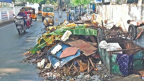 The waste pileup on Lettangs Road in Purasaiwalkam