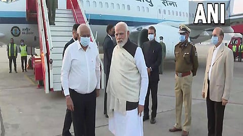 Prime Minister Narendra Modi arrives at Ahmedabad airport