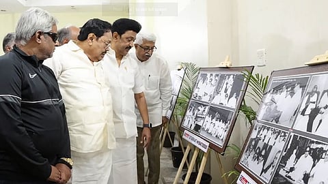 The exhibition profiling the life of Anbazhagan showcased the photographs documenting his life and contribution to Tamil society.