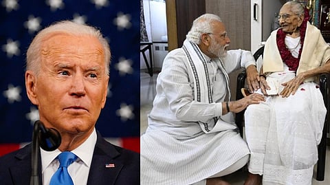 Joe Biden; PM Modi with his mother Heeraben