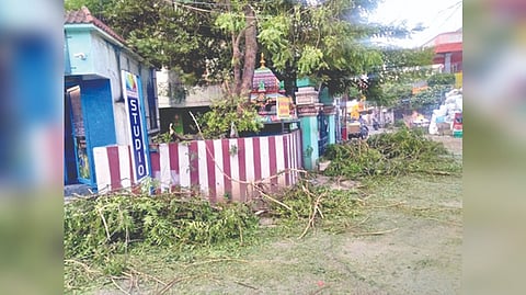 Branches left uncleared on the road after trees that were posing a threat to power lines were trimmed at Balaji Nagar in Anakaputhur recently