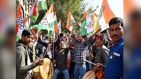 Congress workers celebrating the party's victory