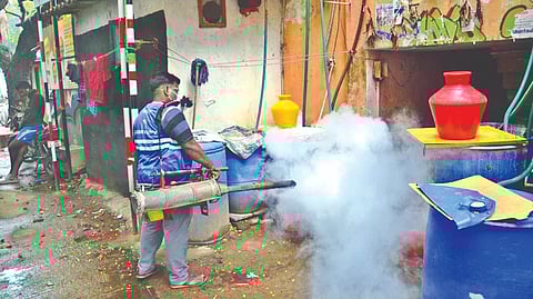 Field workers fumigated many parts of Chennai.