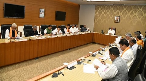 Chief Minister Bhupendra Patel chairing his first cabinet meeting on Monday