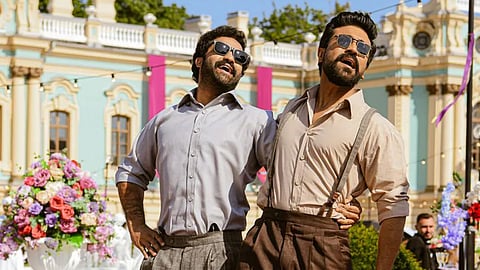 Ram Charan and Jr NTR in SS Rajamouli?s RRR.