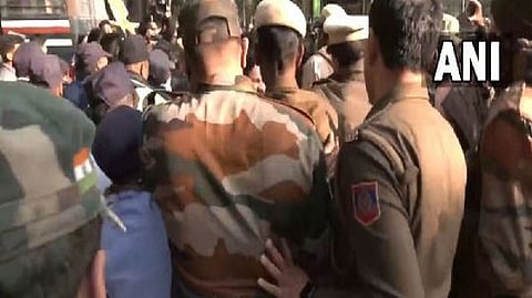 Students and members of NSUI being detained by the Police