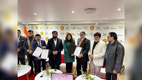 Mahrastra CM Eknath Shinde during the signing of WEF MoU