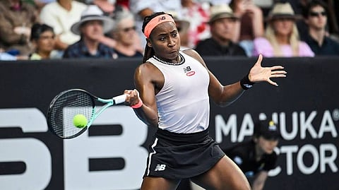 United States's Coco Gauff plays against Spain's Masarova in the final of the ASB Classic