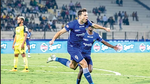 Petar Sliskovic of Chennaiyin FC celebrates after scoring