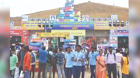 Thousands thronged the Chennai Book Fair at the YMCA grounds
on Sunday.
